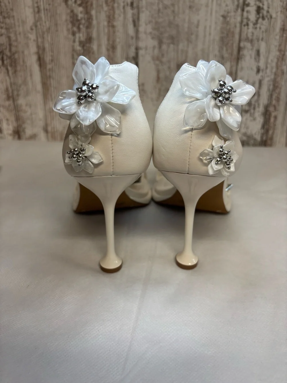 Vince Camuto Ivory Floral Ankle-Strap Stiletto Sandal